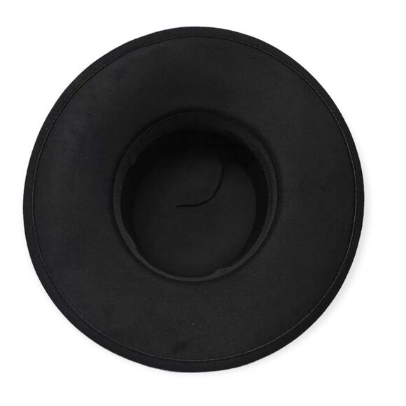 Black Flat Round Crown Extra Wide Brim Fedora Hat Silver Studded Band - NEW - Picture 3 of 3